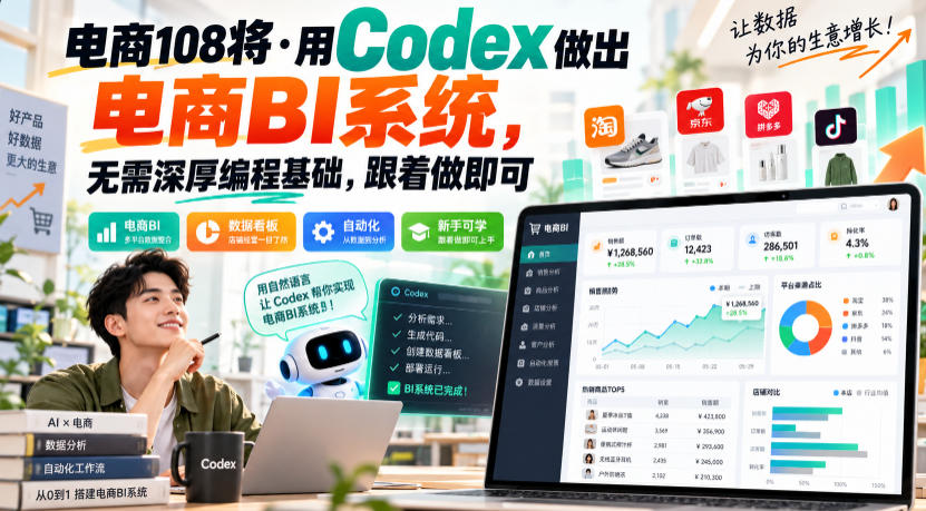 电商108将·用Codex做出电商BI系统，无需深厚编程基础，跟着做即可-易创网