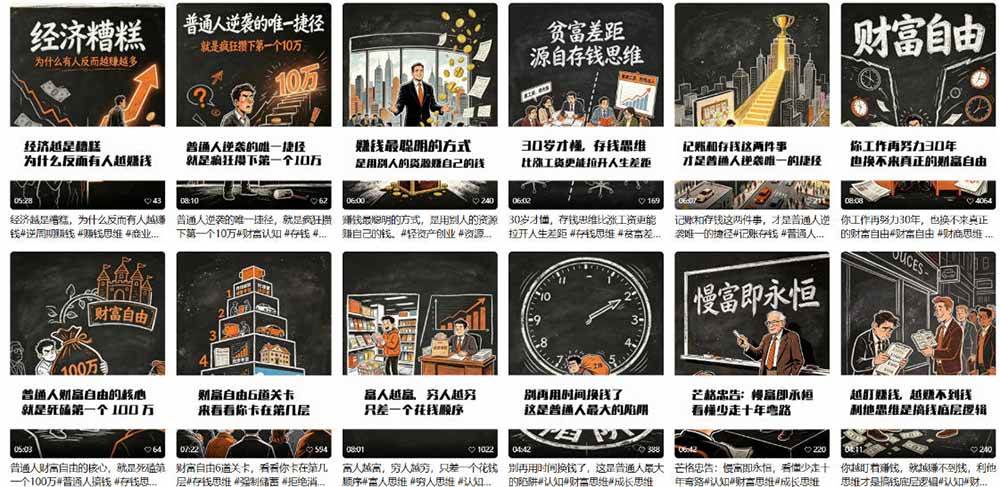 （19515期）AI书单财富书籍图文解读：手绘黑白风格×一键直出×几十条视频跑1000单×全流程拆解×新手可上手-易创网