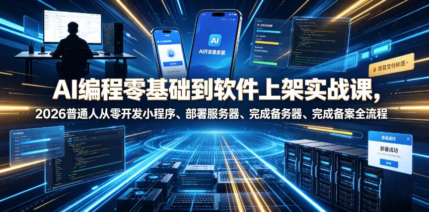 AI编程零基础到软件上架实战课，2026普通人从零开发小程序、部署服务器、完成备案全流程项目落地教程-易创网