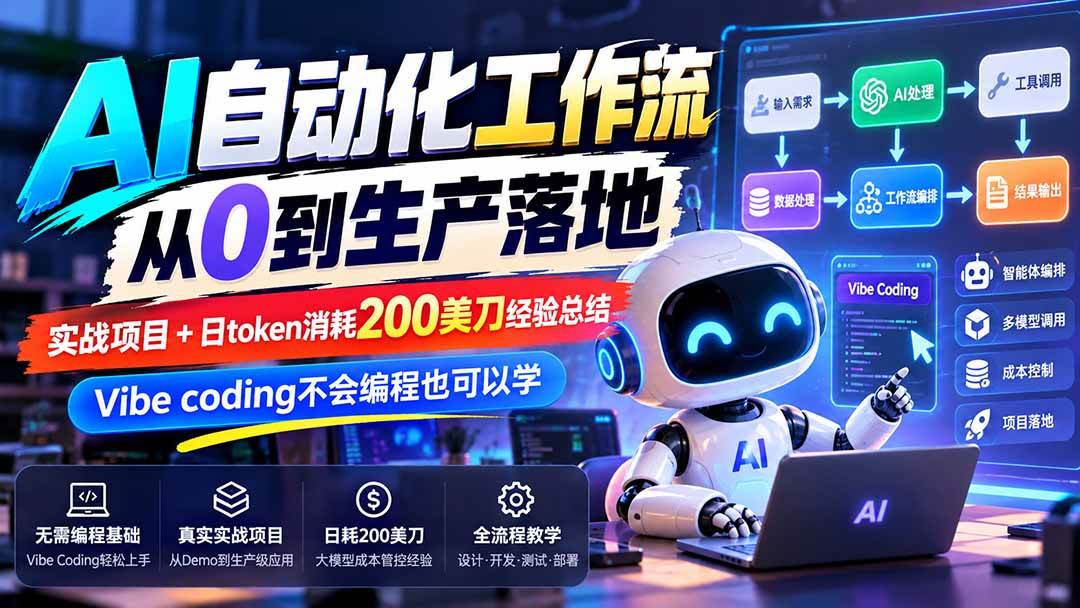 （20954期）【无水印】AI自动化工作流从0到生产落地，实战项目+日token消耗200美刀经验总结，Vibe coding不会编程也可以学-易创网