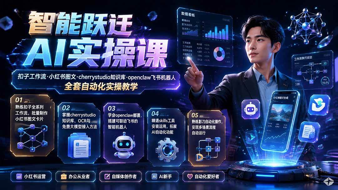 （19653期）智能跃迁 AI实操课｜扣子工作流小红书图文搭建，cherrystudio知识库openclaw飞书机器人全套自动化实操教学-易创网