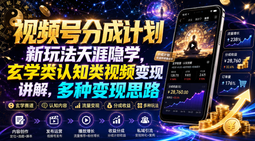 视频号分成计划新玩法天涯隐学，玄学类认知类视频变现讲解，多种变现思路-易创网