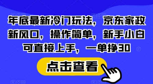 年底最新冷门玩法，京东家政新风口，操作简单，新手小白可直接上手，一单挣30【揭秘】-易创网