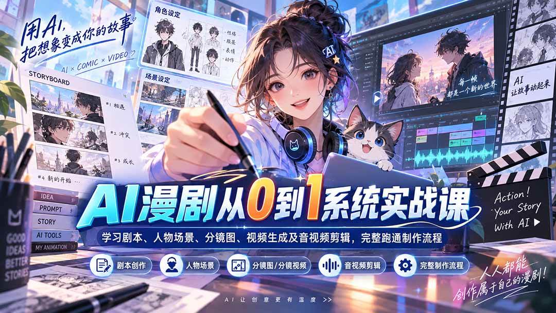 （20430期）AI漫剧从0到1系统实战课：学习剧本、人物场景、分镜图、视频生成及音视频剪辑，完整跑通制作流程-易创网
