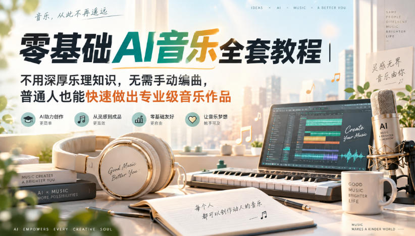 零基础AI音乐全套教程｜不用深厚乐理知识，无需手动编曲，普通人也能快速做出专业级音乐作品-易创网