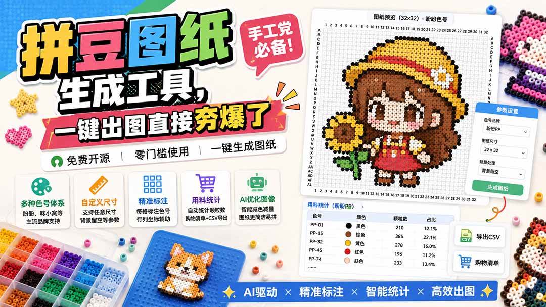 （20084期）拼豆图纸生成工具，手工党必备！一键出图直接夯爆了-易创网