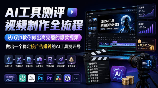 AI工具测评视频制作全流程，从0到1教你做出高完播的爆款视频，做出一个稳定接广告賺钱的AI工具测评号-易创网