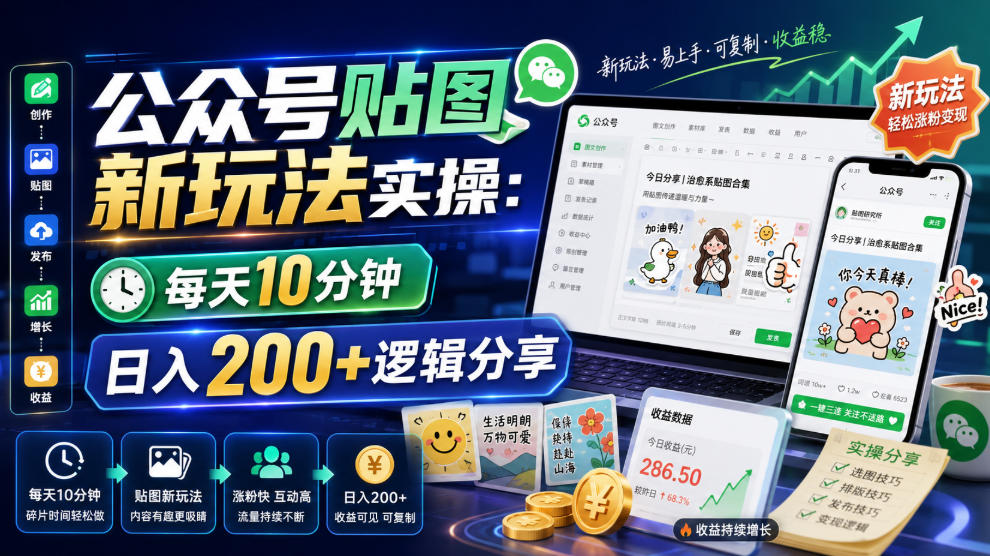 公众号贴图新玩法实操，每天10分钟，日入200+逻辑分享-易创网