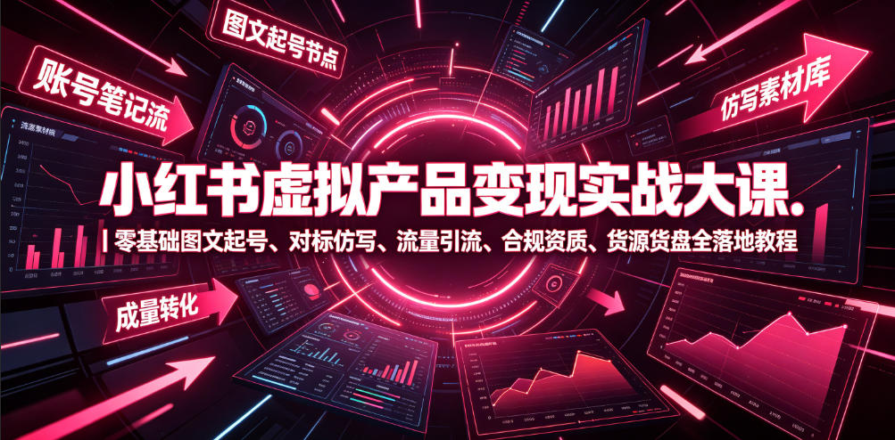 小红书虚拟产品变现实战大课｜零基础图文起号、对标仿写、流量引流、合规资质、货源货盘全落地教程-易创网