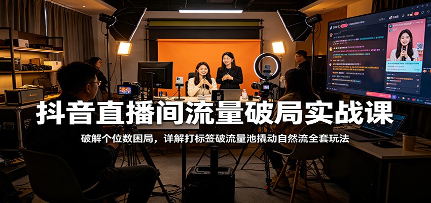 抖音直播间流量破局实战课：破解个位数困局，详解打标签破流量池撬动自然流全套玩法-易创网