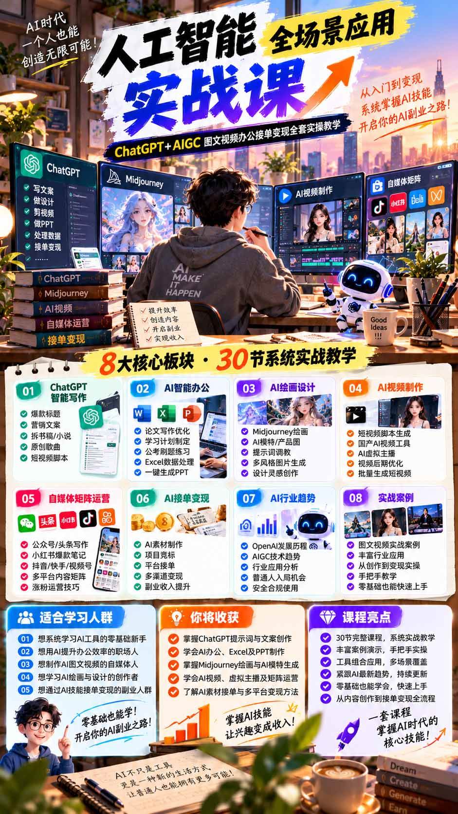 （21029期）一个人掌握AI写作设计剪辑全套技能：从ChatGPT办公、AI绘画到虚拟主播、自媒体运营及接单变现-易创网