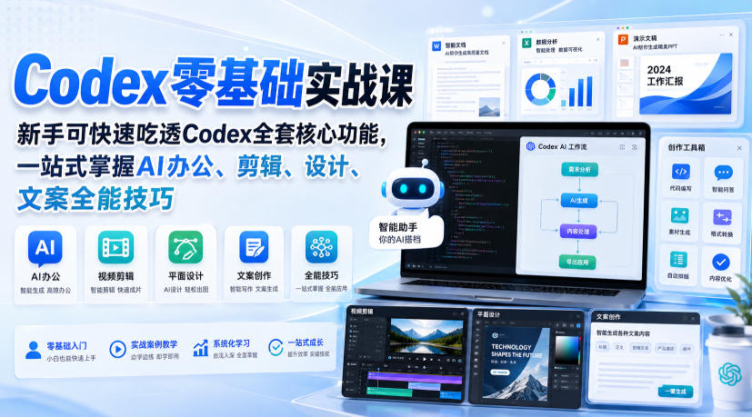 Codex零基础实战课，新手可快速吃透Codex全套核心功能，一站式掌握AI办公、剪辑、设计、文案全能技巧-易创网
