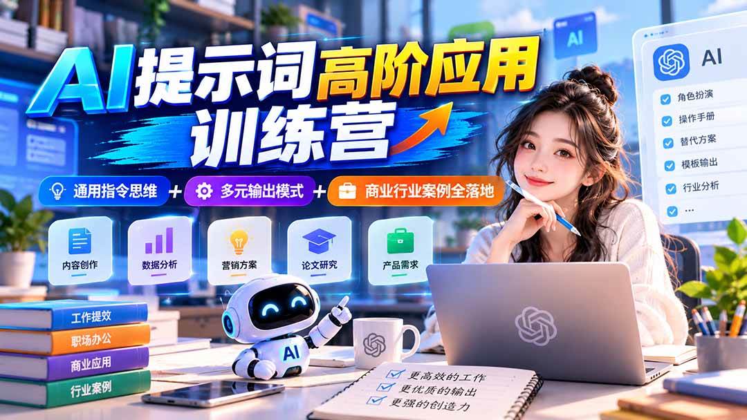 （20823期）【无水印】AI提示词高阶应用训练营｜通用指令思维+多元输出模式+商业行业案例全落地-易创网