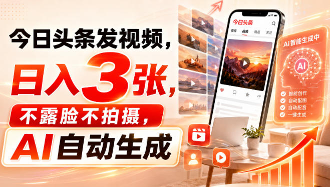 今日头条发视频，日入3张，不露脸不拍摄，AI自动生成-易创网