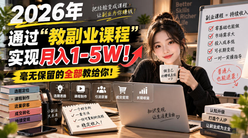 2026年通过“教副业课程”实现月入1-5W！毫无保留的全部教给你！-易创网