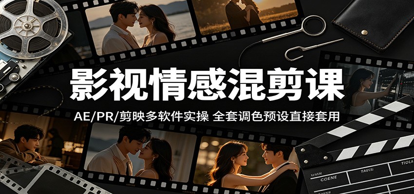 影视情感混剪课：AE/PR/剪映多软件实操，全套调色预设直接套用-易创网