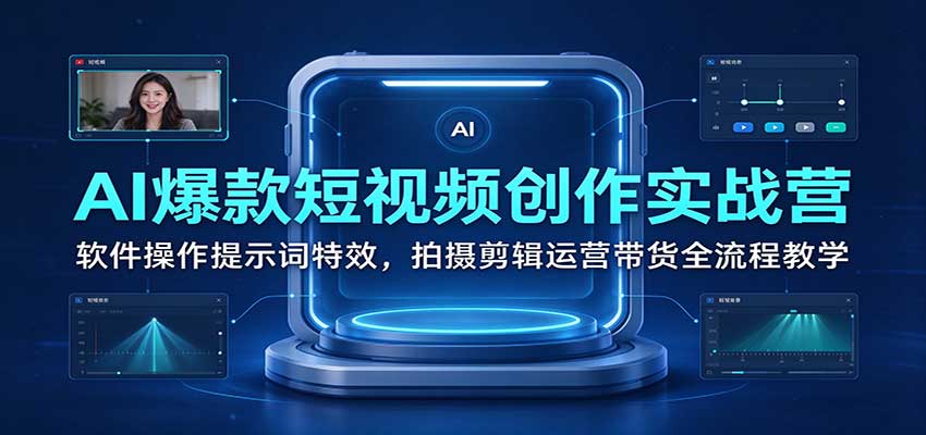 AI爆款短视频创作实战营：软件操作提示词特效，拍摄剪辑运营带货全流程教学-易创网