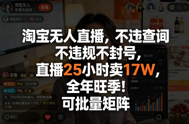 淘宝无人直播，不违规不封号，直播25小时卖17W，全年旺季！可批量矩阵【揭秘】-易创网