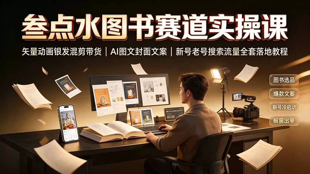 叁点水图书赛道实操课｜矢量动画银发混剪带货，AI图文封面文案，新号老号搜索流量全套落地教程-易创网