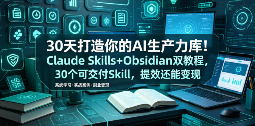 30天打造你的AI生产力库！Claude Skills+Obsidian 双教程，30 个可交付 Skill，提效还能变现-易创网