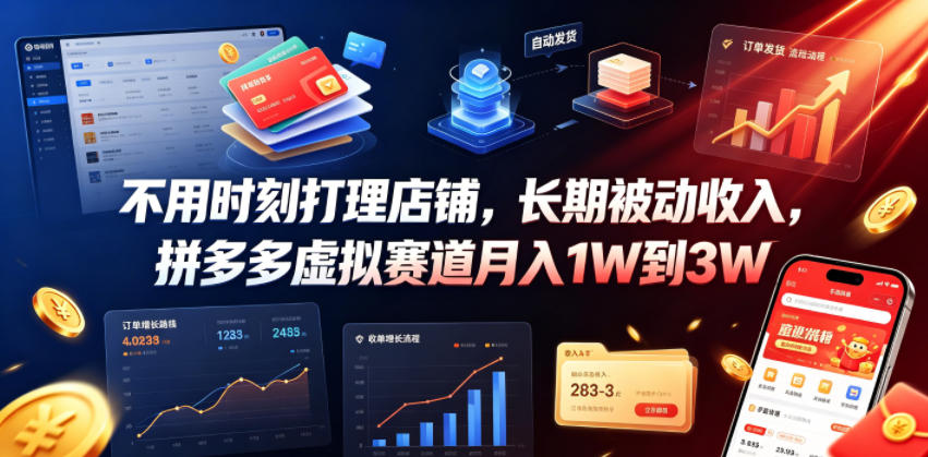 不用时刻打理店铺，长期被动收入，拼多多虚拟赛道月入1W到3W【揭秘】-易创网
