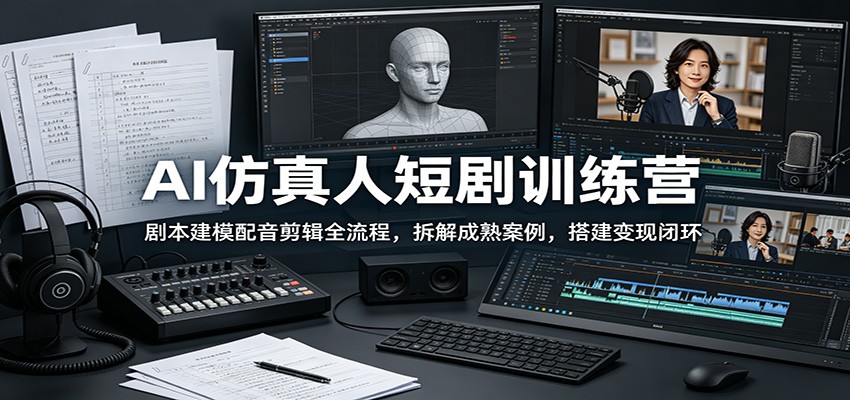 AI仿真人短剧训练营：剧本建模配音剪辑全流程，拆解成熟案例，搭建变现闭环-易创网