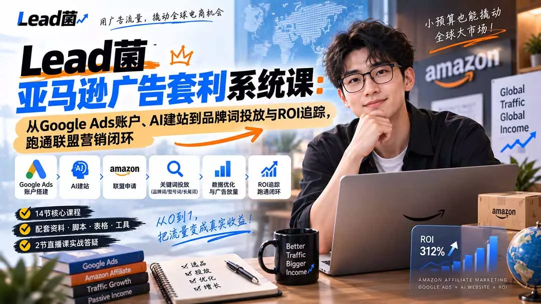 Lead菌亚马逊广告套利系统课：从Google Ads账户、AI建站到品牌词投放与ROI追踪，跑通联盟营销闭环-易创网