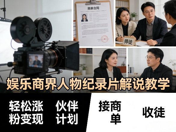 娱乐商界人物纪录片解说教学，轻松涨粉变现，伙伴计划，接商单，收徒等-易创网