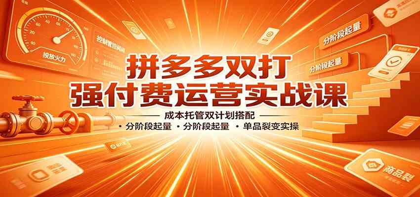 拼多多双打强付费运营实战课：成本托管双计划搭配，分阶段起量，单品裂变实操-易创网