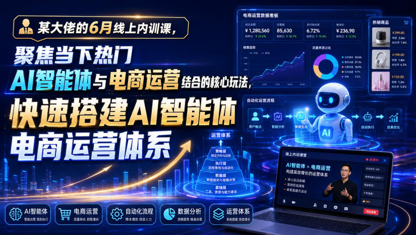 某大佬的6月线上内训课，聚焦当下热门AI智能体与电商运营结合的核心玩法，快速搭建AI智能体电商运营体系-易创网
