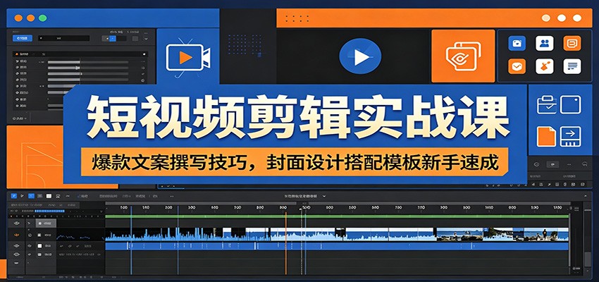 短视频剪辑实战课：爆款文案撰写技巧，封面设计搭配模板新手速成-易创网