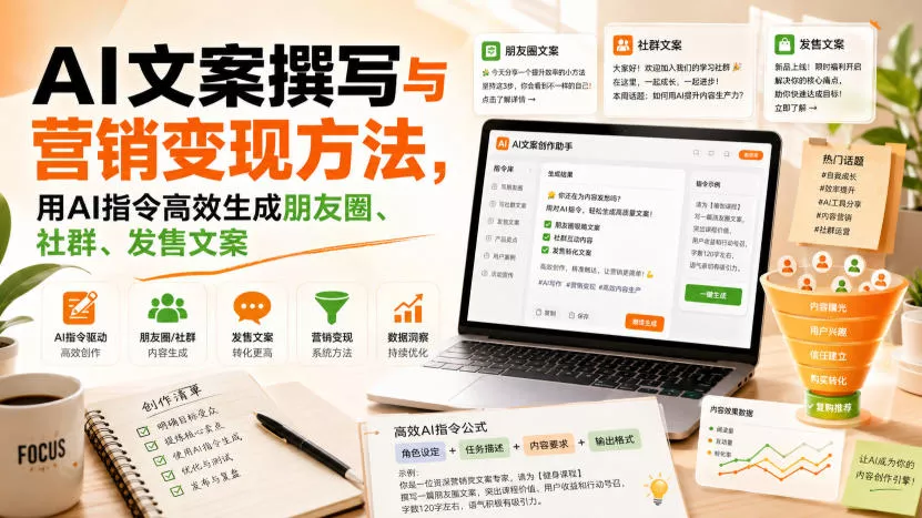 AI文案撰写与营销变现方法，用AI指令高效生成朋友圈、社群、发售文案-易创网