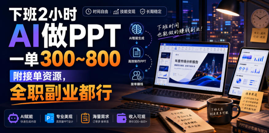 下班2小时AI做PPT，一单300~800，附接单资源，全职副业都行【揭秘】-易创网