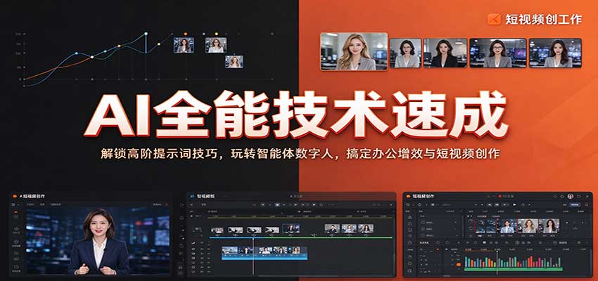 AI全能技术速成：解锁高阶提示词技巧，玩转智能体数字人，搞定办公增效与短视频创作-易创网