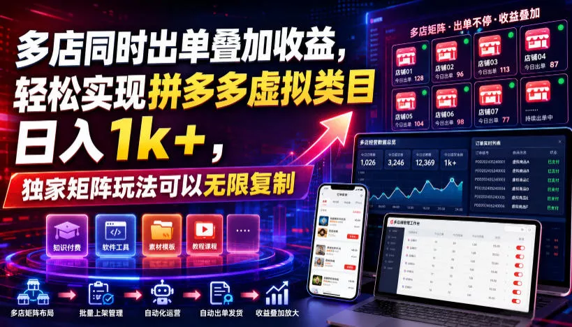 多店同时出单叠加收益，轻松实现拼多多虚拟类目日入1k+，独家矩阵玩法可以无限复制【揭秘】-易创网