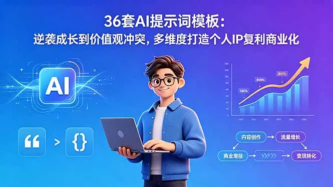 36套AI提示词模板：逆袭成长到价值观冲突，多维度打造个人IP复利商业化-易创网