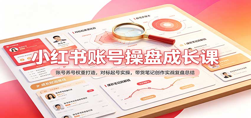 小红书账号操盘成长课：账号养号权重打造，对标起号实操，带货笔记创作实战复盘总结-易创网