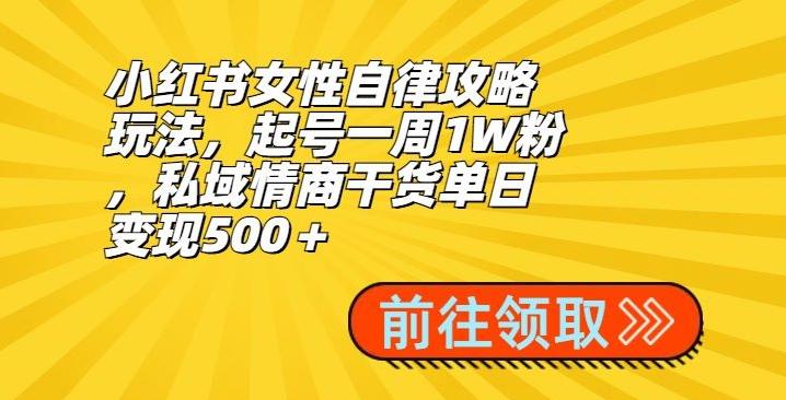 小红书女性自律攻略玩法，起号一周1W粉，私域情商干货单日变现500＋网赚项目-副业赚线-互联网创业-资源整合易创网