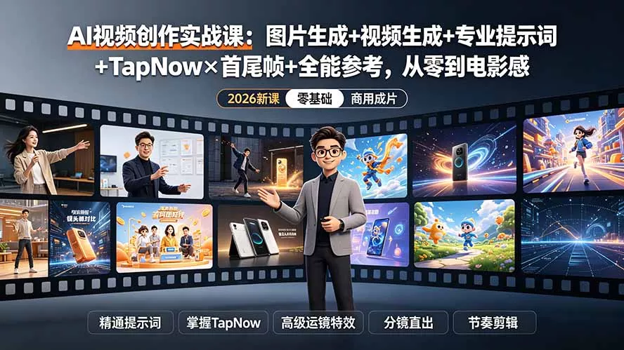 AI视频创作实战课：图片生成+视频生成+专业提示词+TapNow×首尾帧+全能参考，从零到电影感成片-易创网