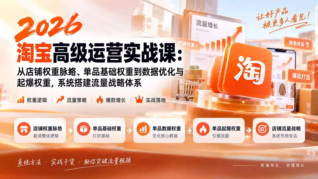 2026淘宝高级运营实战课：从店铺权重脉络、单品基础权重到数据优化与起爆权重，系统搭建流量战略体系-易创网