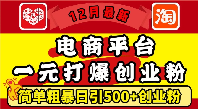 12月最新：电商平台1元打爆创业粉，简单粗暴日引500+精准创业粉，轻松月入过W【揭秘】-易创网