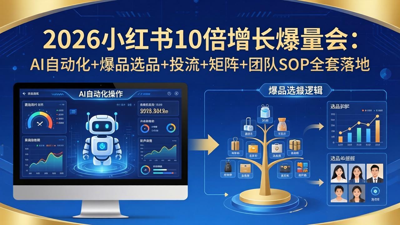 2026小红书10倍增长爆量会：AI自动化+爆品选品+投流+矩阵+团队SOP全套落地-易创网