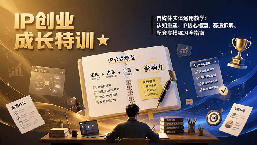 （19567期）IP创业成长特训★自媒体实体通用教学：认知重塑、IP核心模型、赛道拆解、配套实操练习全指南-易创网