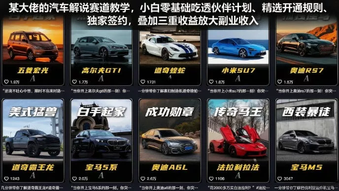 某大佬的汽车解说赛道教学，小白零基础吃透伙伴计划、精选开通规则、独家签约，叠加三重收益放大副业收入-易创网
