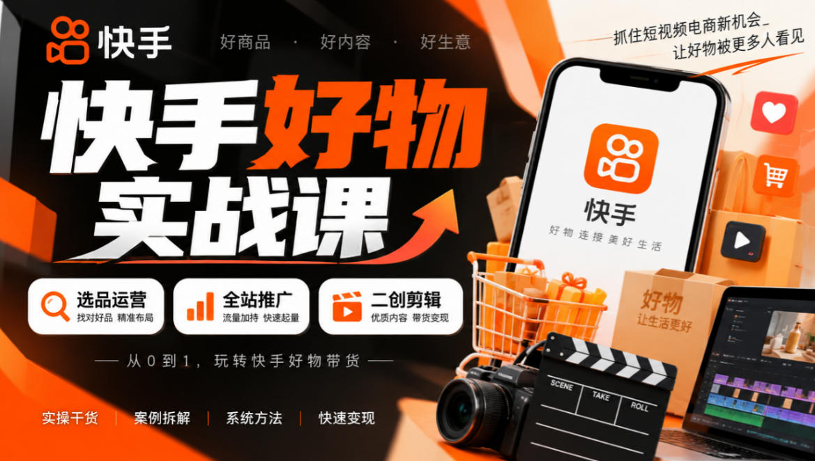快手好物实战课｜选品运营+全站推广+二创剪辑带货变现-易创网
