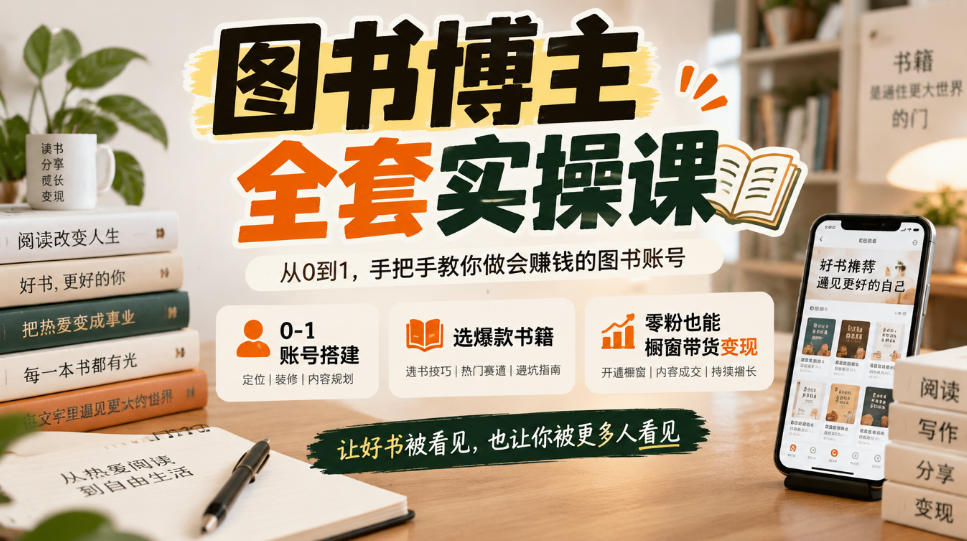 图书博主全套实操课，0‑1账号搭建，选爆款书籍，零粉也能橱窗带货变现-易创网