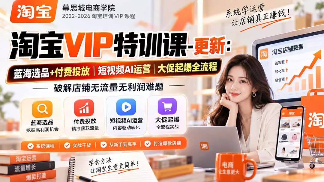 淘宝VIP特训课-更新1016:蓝海选品+付费投放|短视频AI运营|大促起爆全流程,破解店铺无流量无利润难题 淘宝VIP特训课-更新1016:蓝海选品+付费投放|短视频AI运营|大促起爆全流程,破解店铺无流量无利润难题