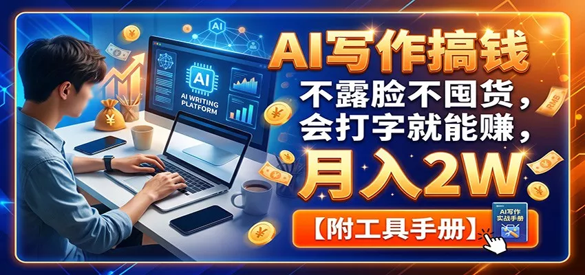 AI写作搞钱：不露脸不囤货，会打字就能赚，月入2W【附工具手册】-易创网