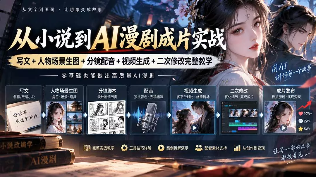 从小说到AI漫剧成片实战：写文+人物场景生图+分镜配音+视频生成+二次修改完整教学-易创网