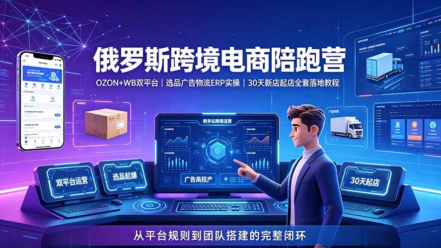 （19371期）2026俄罗斯跨境电商陪跑营：OZON+WB双平台｜选品广告物流ERP实操｜30天新店起店全套落地教程-易创网